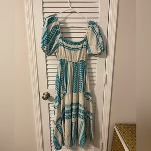 Sofia blue and white puff sleeve dress